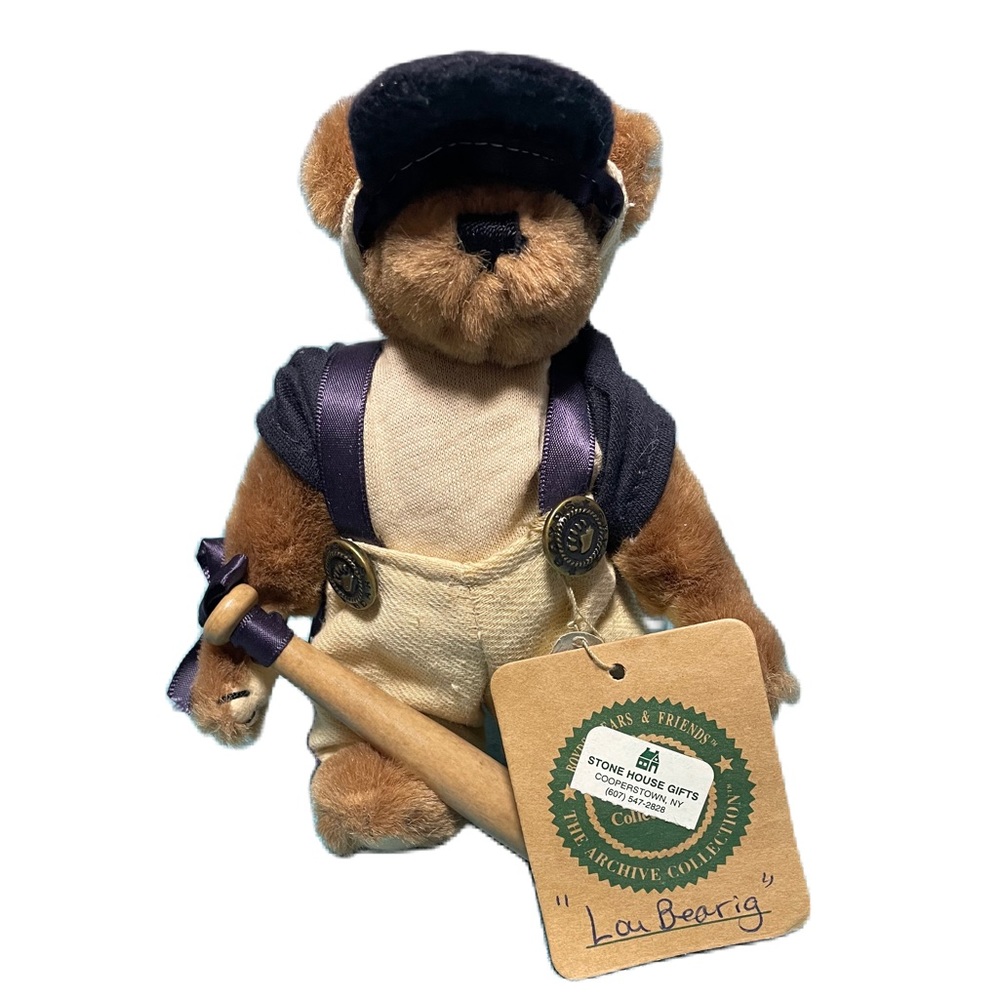 Boyds Bears ~ Lou Bearig ~ Light Brown Teddy Bear with Tags Baseball Player